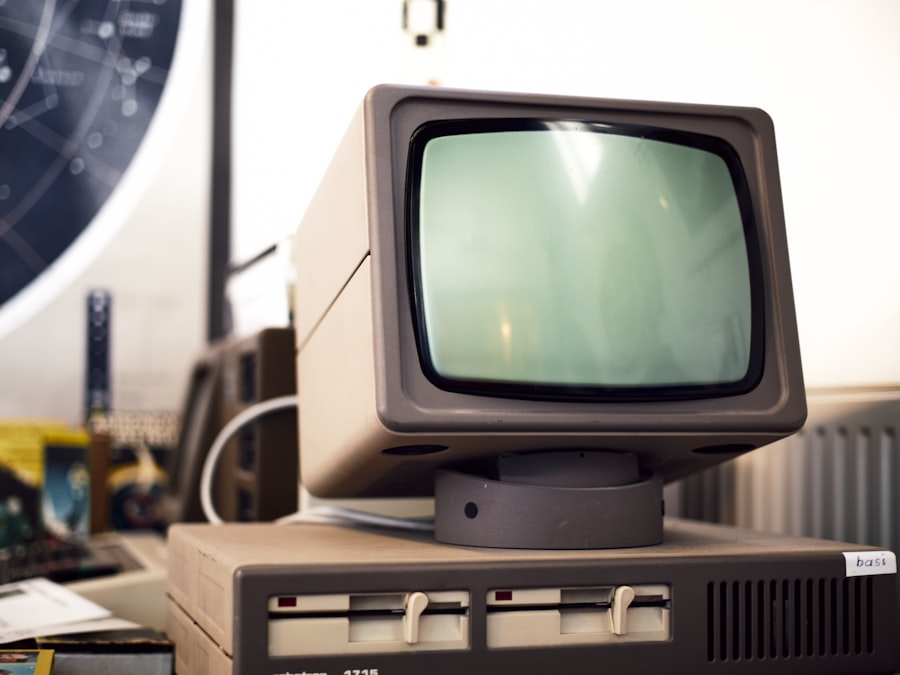 Vintage computer terminals from the early 1980s on display at the DDR exhibition in Erfurt, Germany